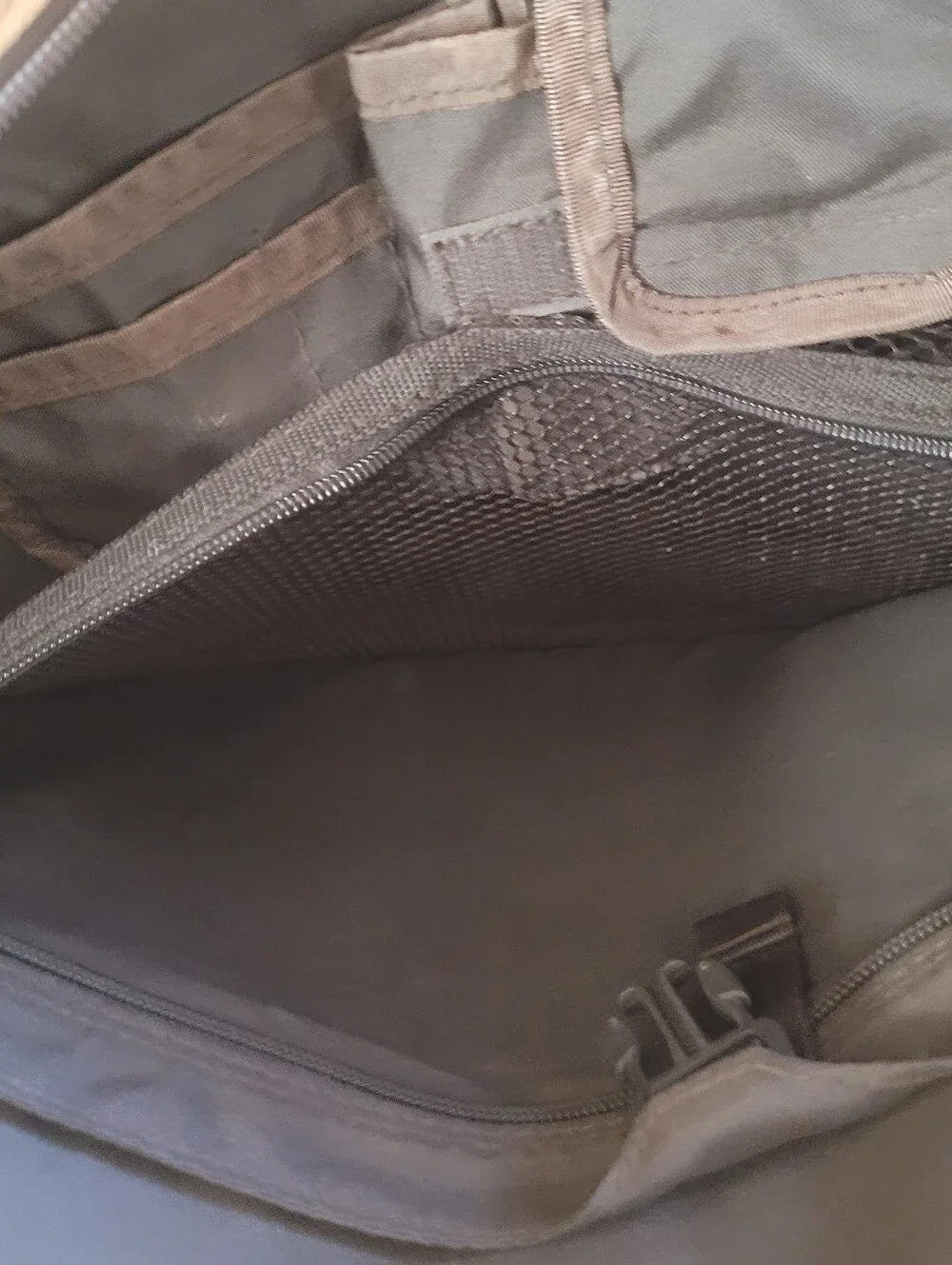 Eddie Bauer Tan and Dark Brown Canvas Messenger Bag with Black Trim